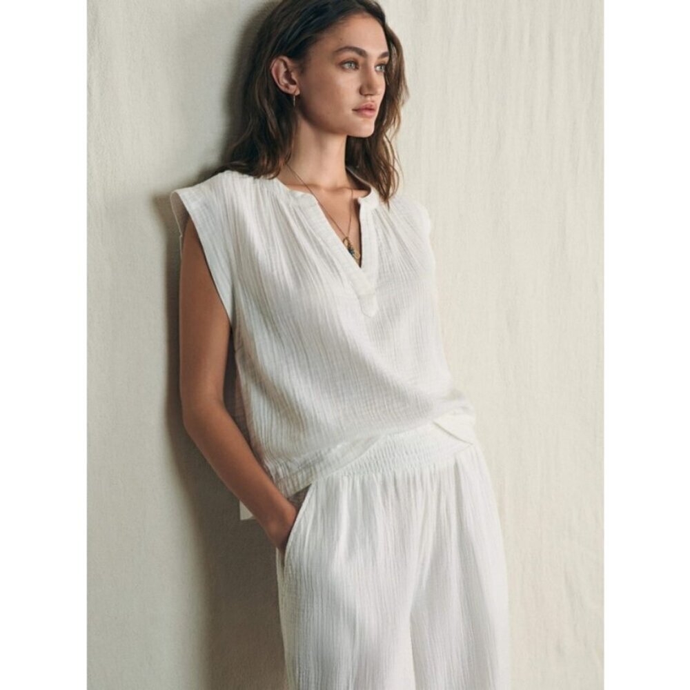 💕FAHERTY💕 Dream Cotton Gauze Dylan Top ~ White Medium M NWT